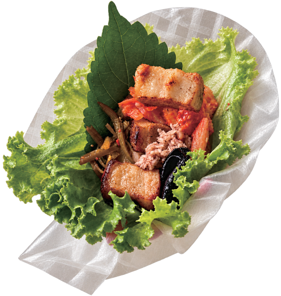 生菜包烤肉、泡菜與小菜